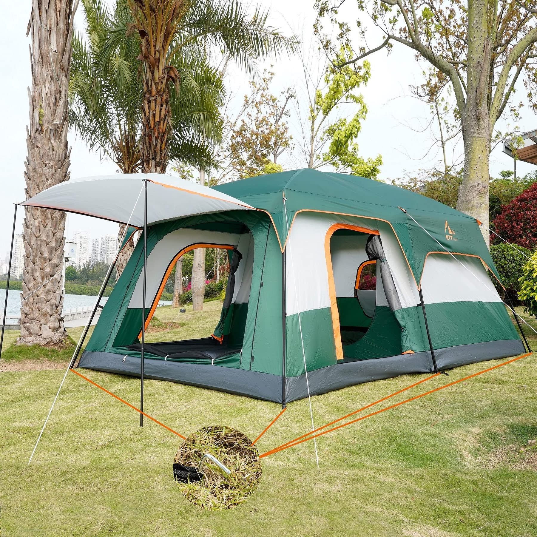 Heavy Duty Outdoor Portable luxury 10 Persons Family Travel Fiberglass Frame Waterproof Canvas Mountain Camping Tent