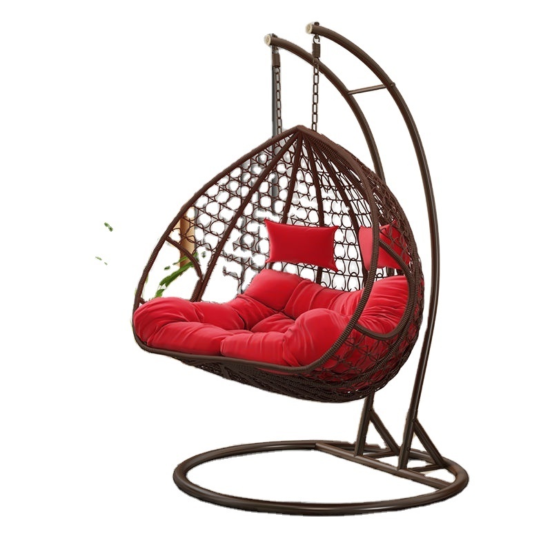 Garden Furniture Outdoor Patio Adult Rattan Wicker Hanging Egg Shaped Swing Chair with Double Stands