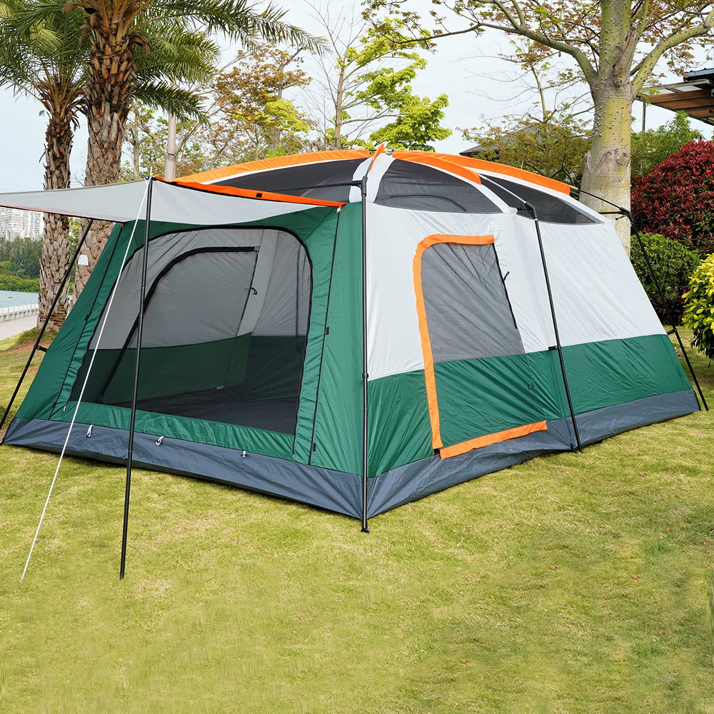 Heavy Duty Outdoor Portable luxury 10 Persons Family Travel Fiberglass Frame Waterproof Canvas Mountain Camping Tent