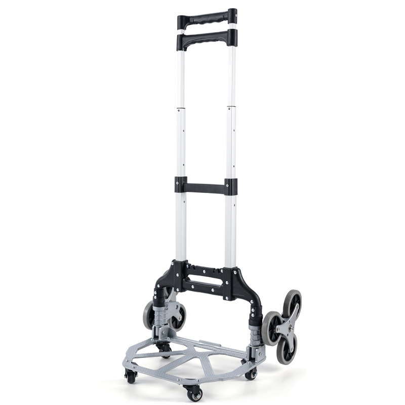 Portable Six Wheel Aluminum Dolly Hand Push Trolley Cart Collapsible Climbing Stairs Folding Luggage Trolley