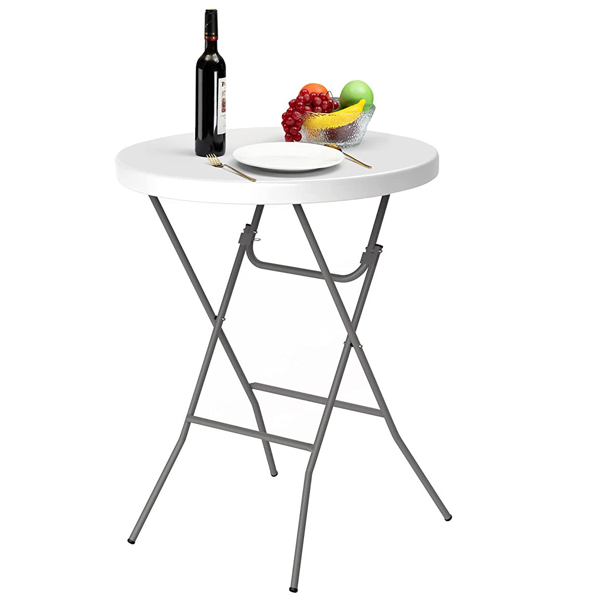 Outdoor Folding 80cm Round HDPE Plastic Bar Tables ,2.66ft Foldable High Top Cocktail Folding Tables