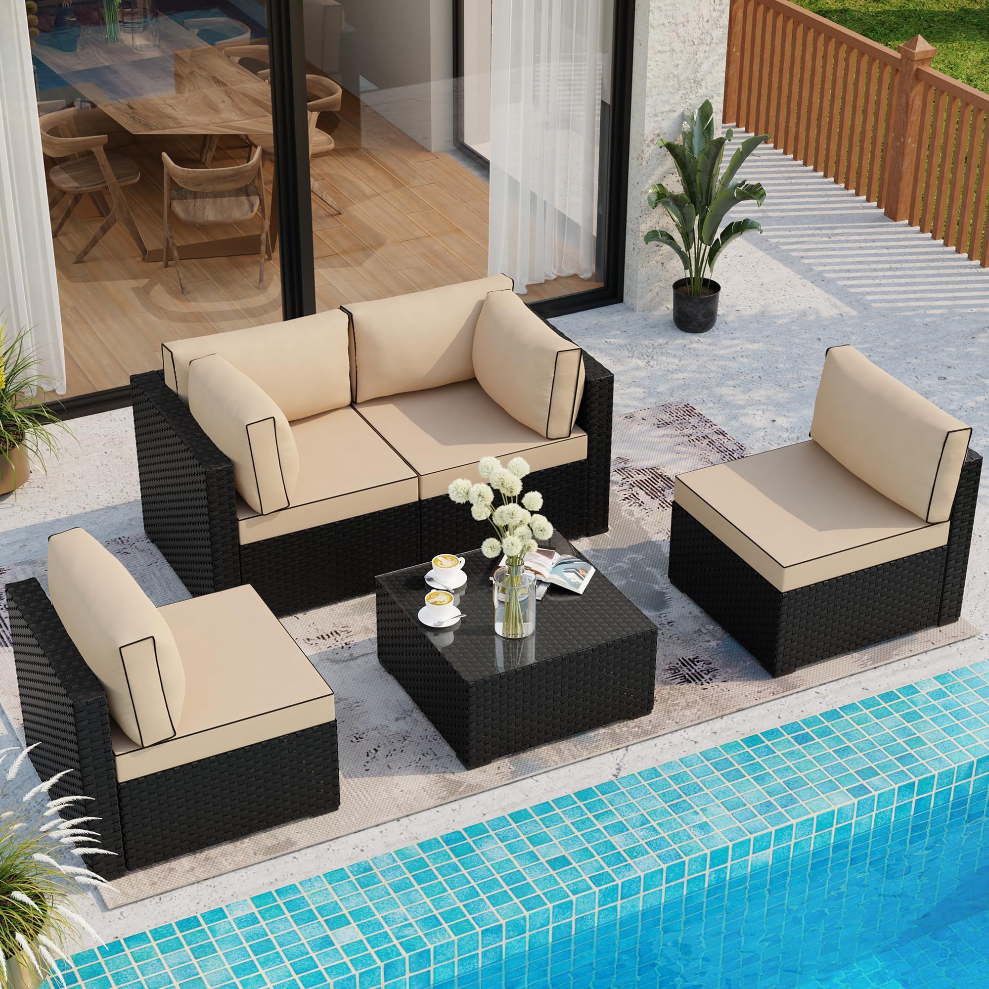 Balcony Garden Terrace Patio Furniture Modern Outdoor Black Waterproof Party Rattan Sofa Set