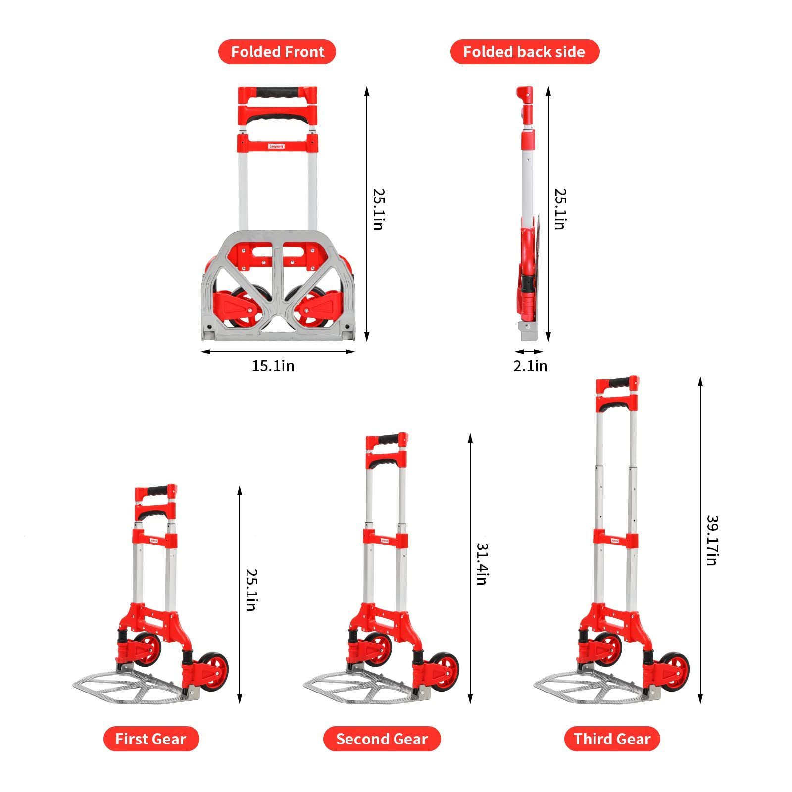 Household Multifunctional 3-Section Aluminium Trolley Portable Loading 160 Lbs Telescopic Folding Trolley