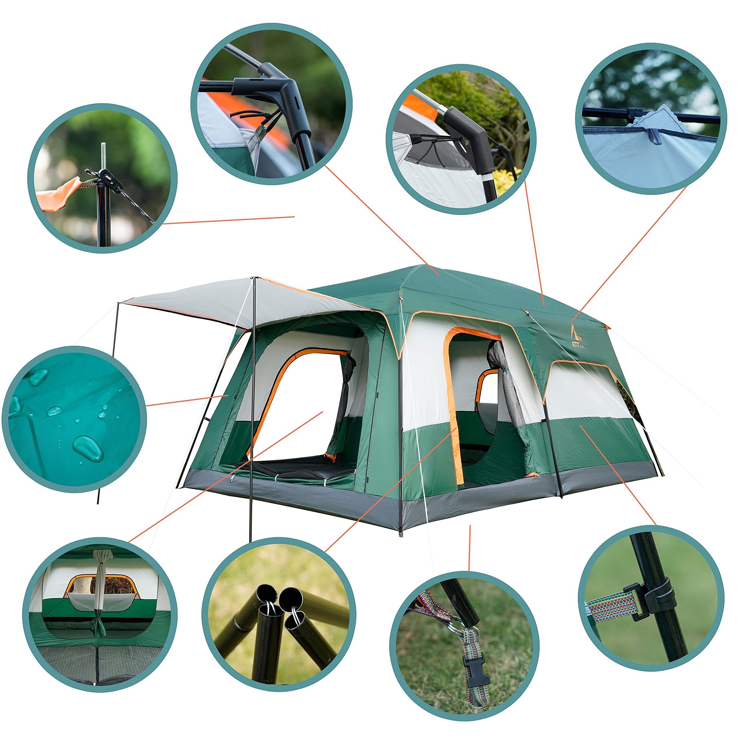 Heavy Duty Outdoor Portable luxury 10 Persons Family Travel Fiberglass Frame Waterproof Canvas Mountain Camping Tent