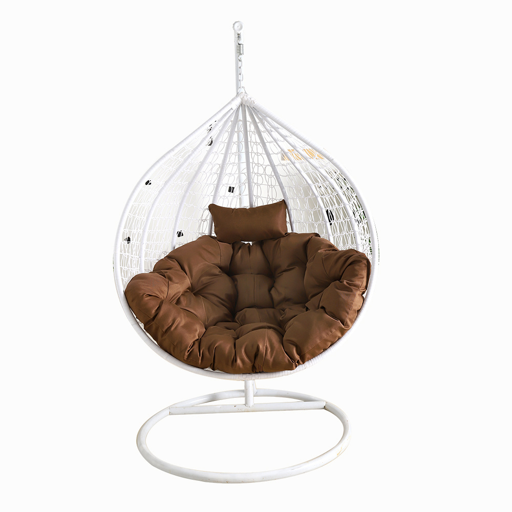 Wholesale Outdoor Furniture Garden Balcony Cheap Adult Size Metal Frame White Hanging Rattan Egg Chair with Cushion