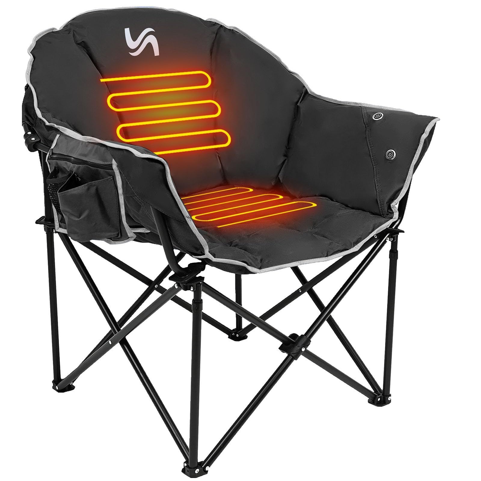 Outdoor Oversized Heated Camping Chair, 3 Heat Levels Portable Folding Round Moon Folding Lawn Heated Chair for Camping Patio