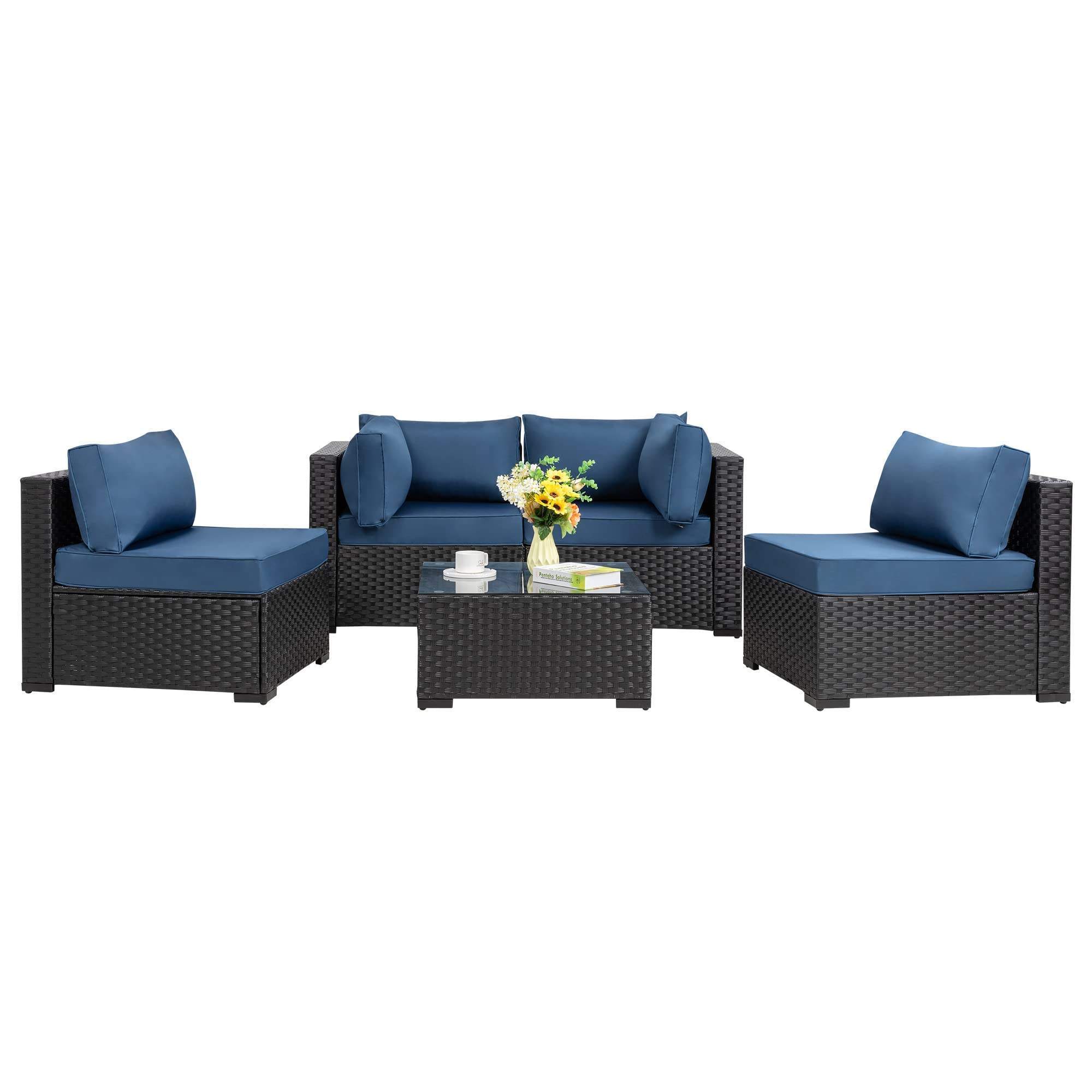 Outdoor Modern Patio Conversation Sofa PE Rattan Luxurious Garden Rattan Furniture Set for Backyard Porch