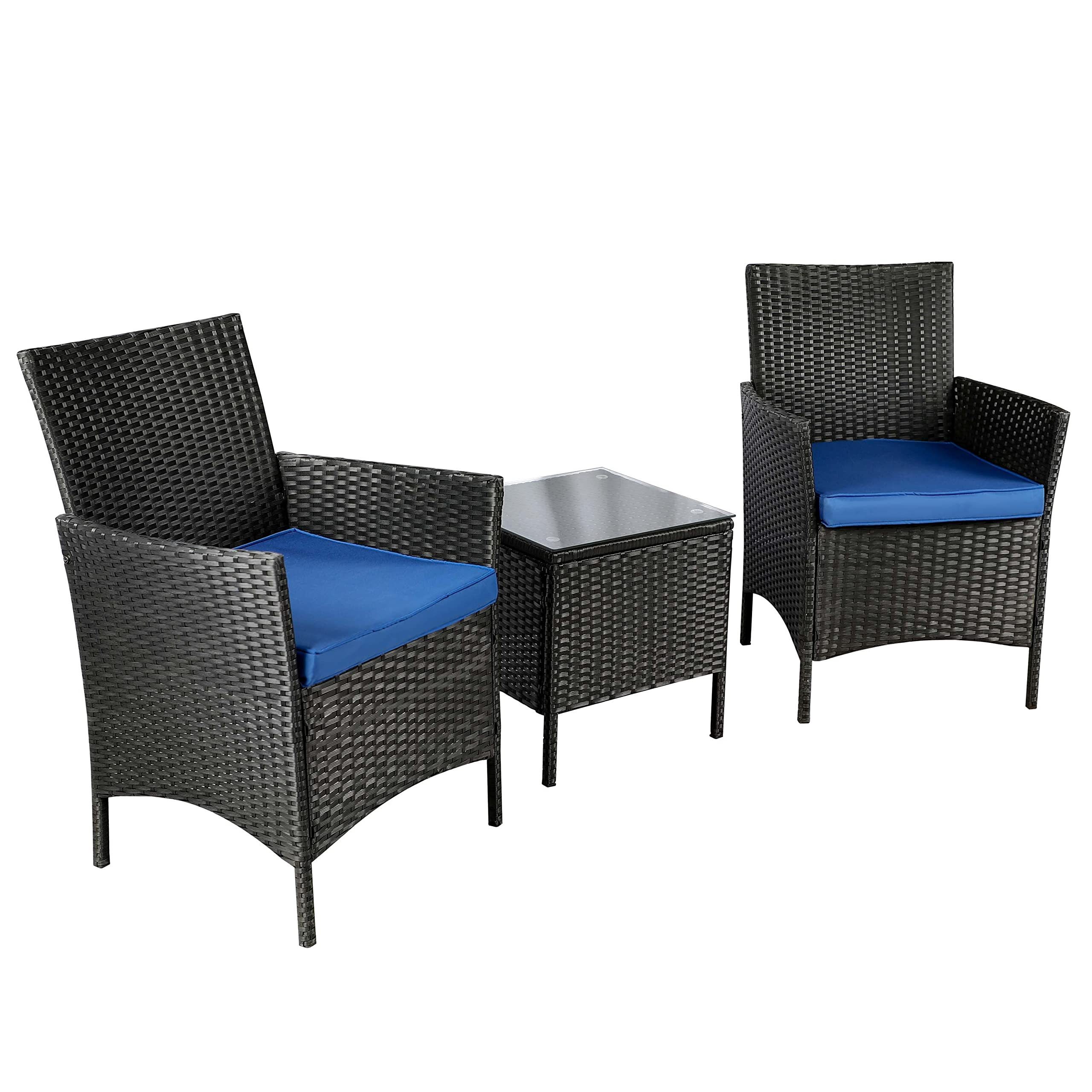 Custom Modern Outdoor Garden Luxury 3 Pieces Rattan Patio Set With Coffee Table and Two Chair