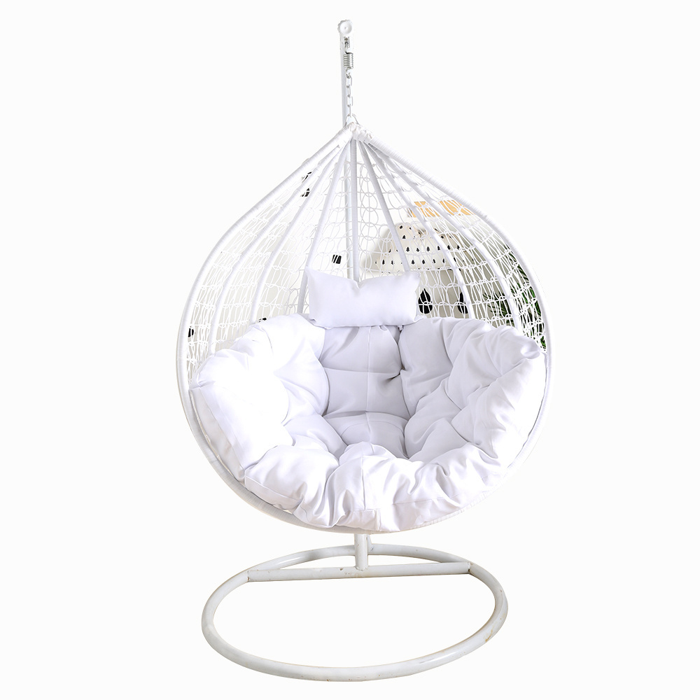 Wholesale Outdoor Furniture Garden Balcony Cheap Adult Size Metal Frame White Hanging Rattan Egg Chair with Cushion