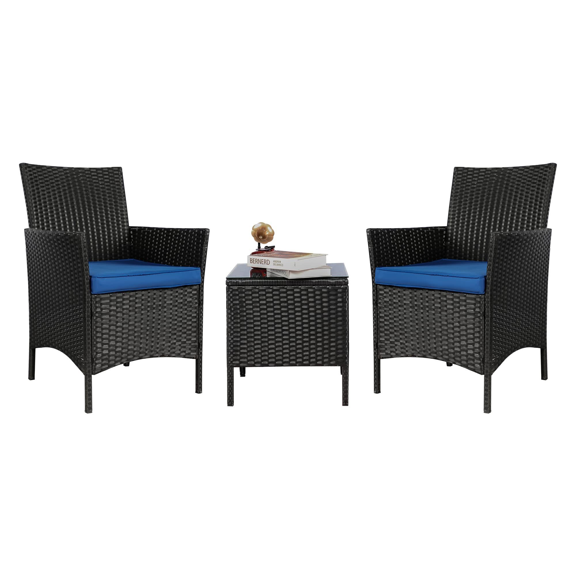 Custom Modern Outdoor Garden Luxury 3 Pieces Rattan Patio Set With Coffee Table and Two Chair