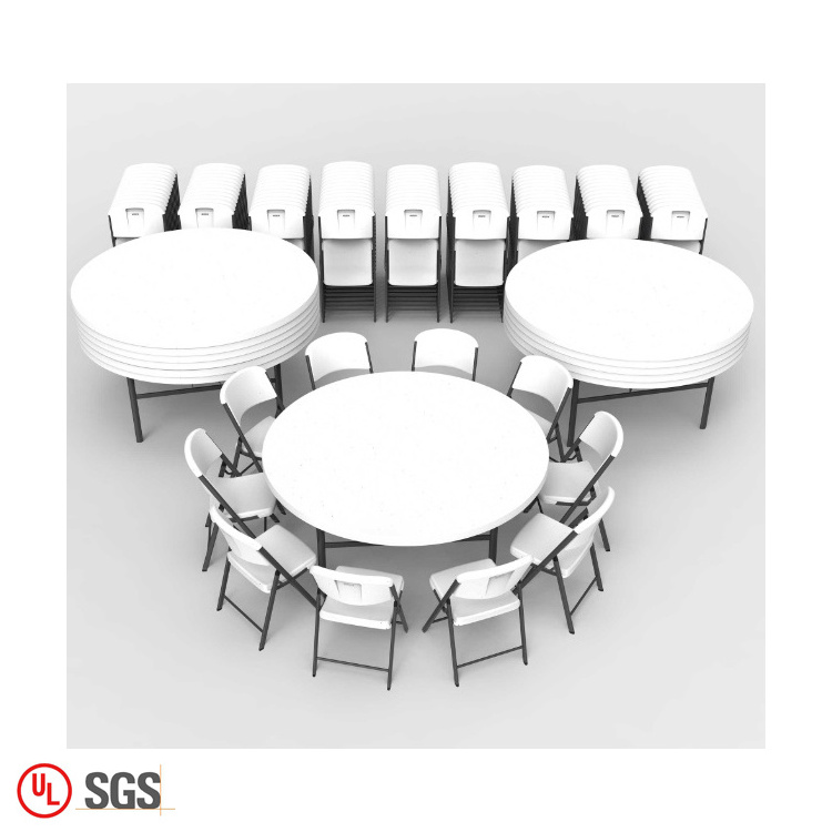 Wedding banquet furniture outdoor round 10 seater folding plastic table, heavy duty 72 inch plastic folding wedding round tables