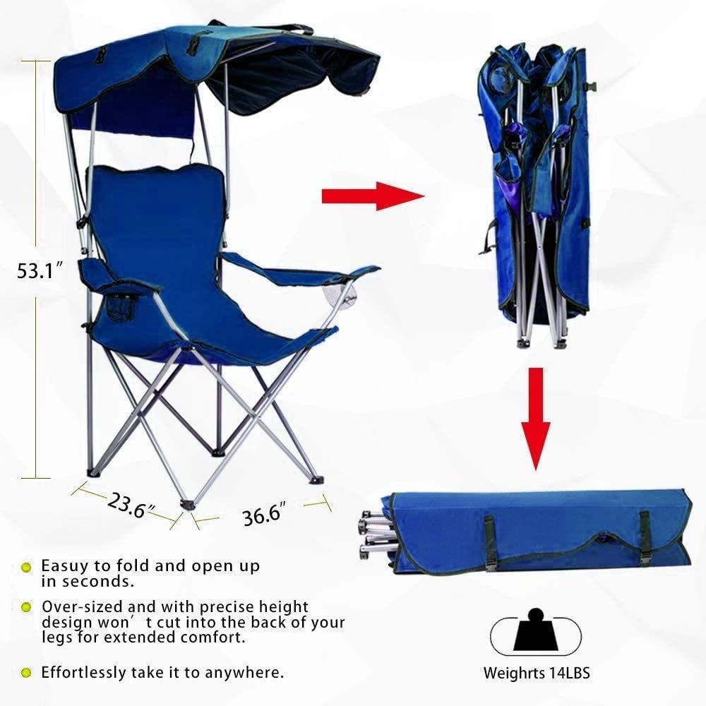 Custom Outdoor Modern Adult Portable Folding Camping Shade Beach Chair With Canopy