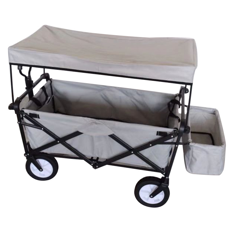 Outdoor Travel Portable Collapsible Camping Garden Practical Folding Beach Storage Cart With Canopy And Retractable Handle