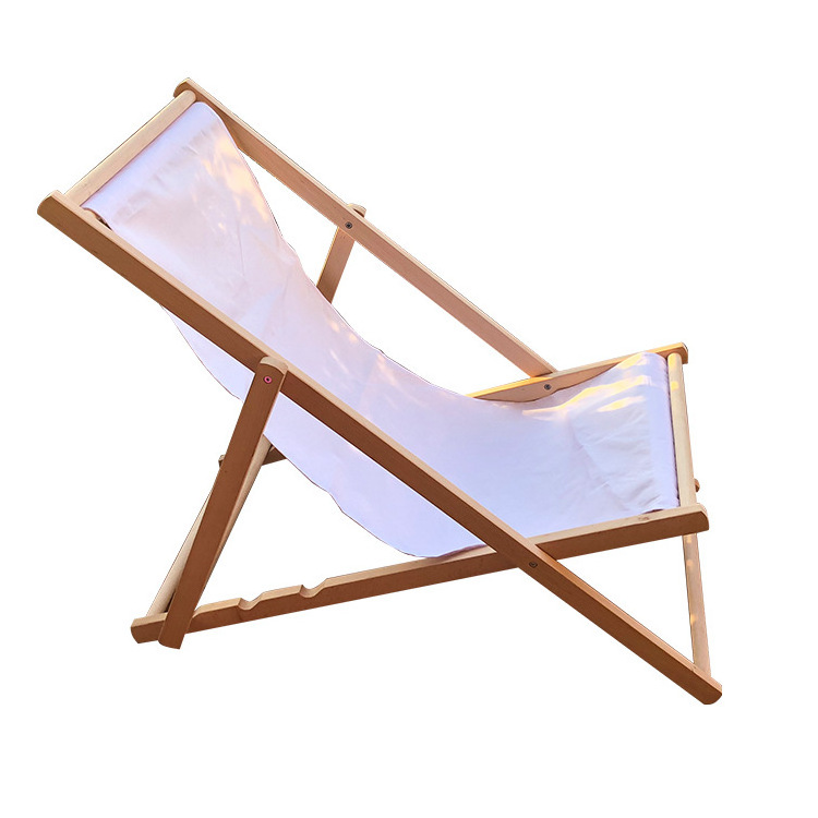 Outdoor Leisure Portable Teak Wooden Frame Canvas Fabric Lounger Sea Beach Folding Single Deck Sun Relax Pool Chair