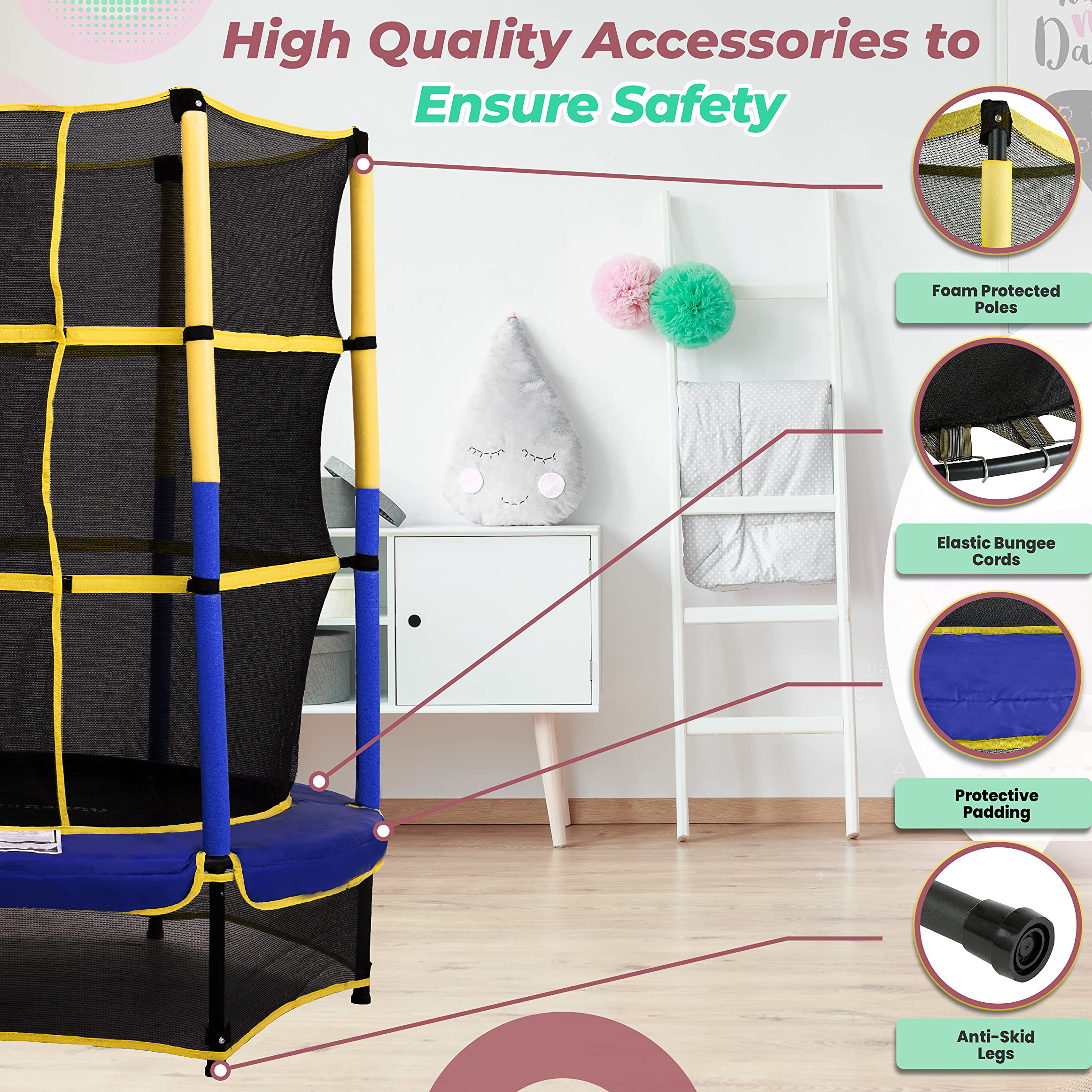 Indoor trampoline jumping fitness equipment foldable and adjustable trampoline for adult fitness exercise