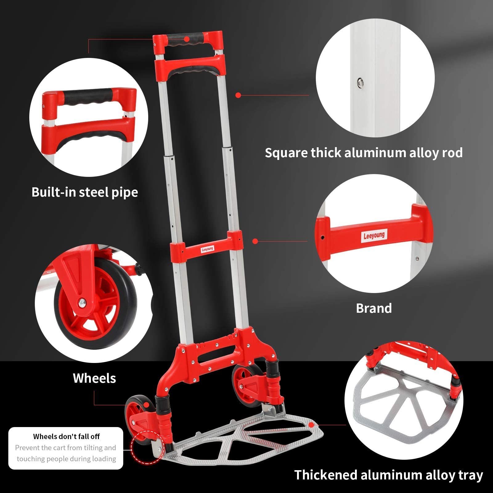 Household Multifunctional 3-Section Aluminium Trolley Portable Loading 160 Lbs Telescopic Folding Trolley