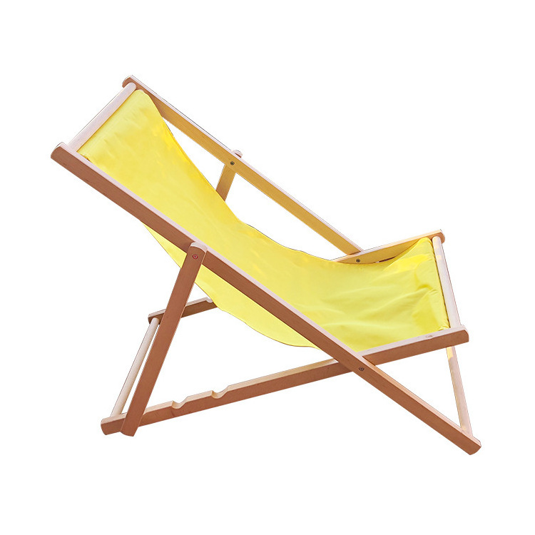 Outdoor Leisure Portable Teak Wooden Frame Canvas Fabric Lounger Sea Beach Folding Single Deck Sun Relax Pool Chair