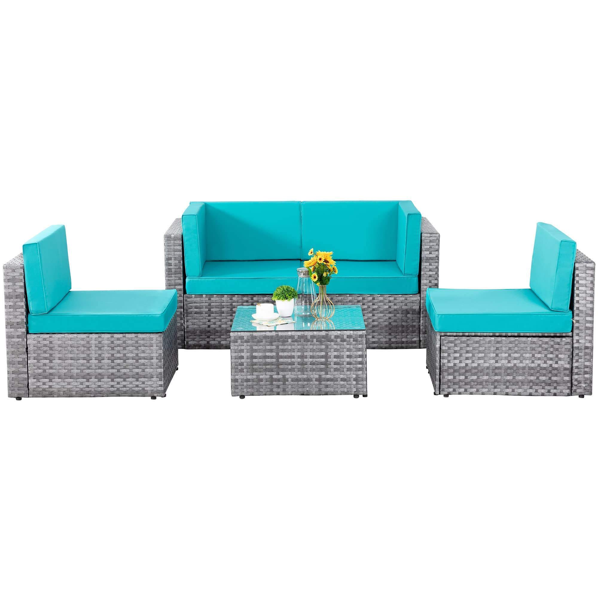 Outdoor PE Wicker Rattan Seating Group Garden Furniture Sofa Set Patio Furniture All Weather Waterproof Frame Sofa