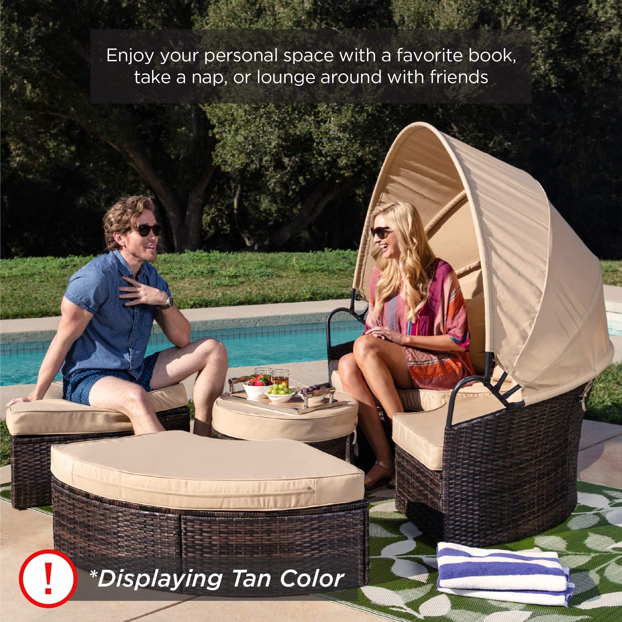 Wholesale Outdoor Furniture Garden Patio Poolside Rattan Beach Round Sun Bed with Canopy