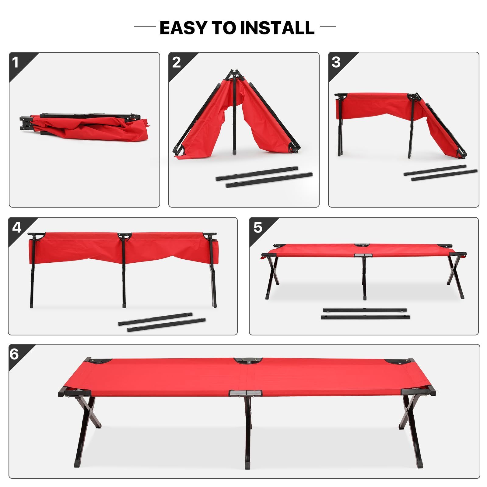 Outdoor Travel Red Max Load 660 Lbs Folding Portable Camping Fold Up Cots For Sleeping Lounging Home Nap