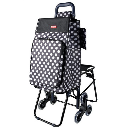 Newest multifunctional Popular folding grocery oxford bag shopping cart with seat and 3 climbing stair wheel