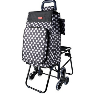 Newest multifunctional Popular folding grocery oxford bag shopping cart with seat and 3 climbing stair wheel