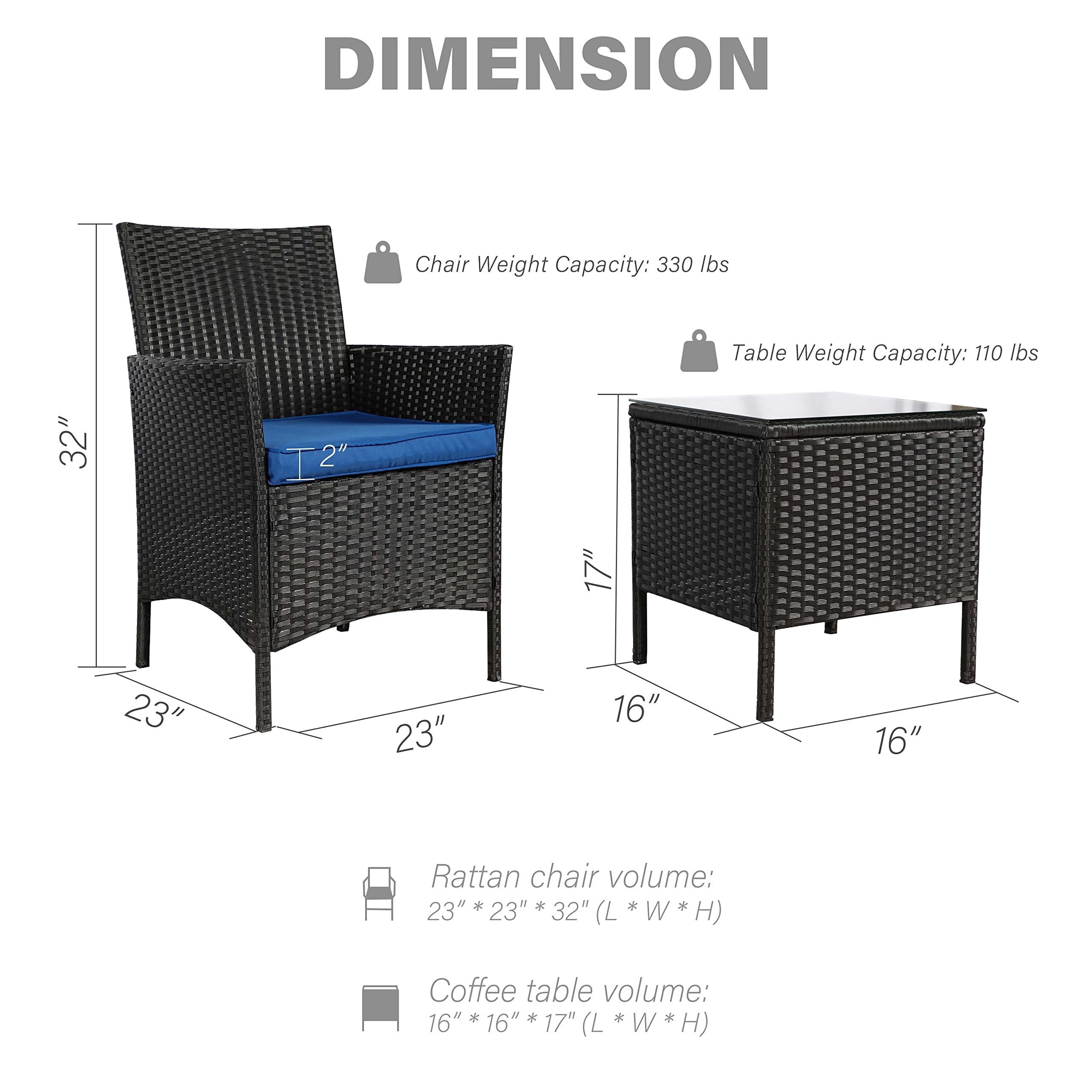 Custom Modern Outdoor Garden Luxury 3 Pieces Rattan Patio Set With Coffee Table and Two Chair