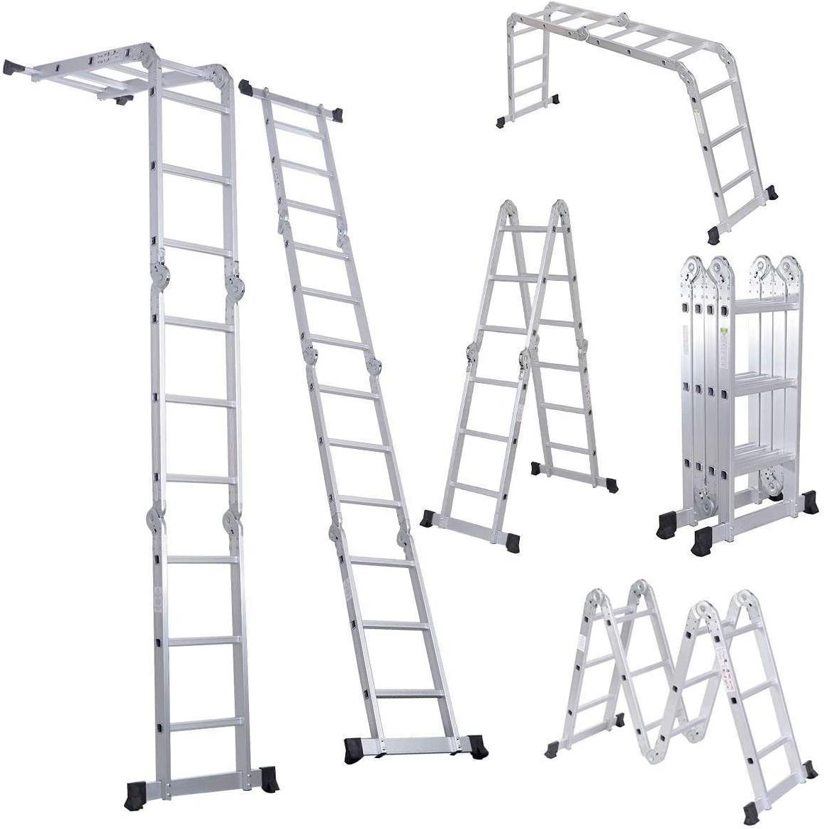 Folding Aluminium Ladder Multi Position Extension Step Platform Ladder 330LBS