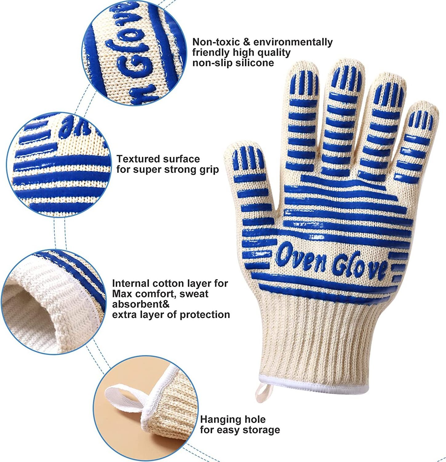 Cotton BBQ Oven Heat Resistant Kitchen Gloves for Heat Insulation Cooking Baking Oven Welding silica gel Non-slip