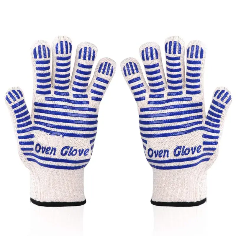 Cotton BBQ Oven Heat Resistant Kitchen Gloves for Heat Insulation Cooking Baking Oven Welding silica gel Non-slip