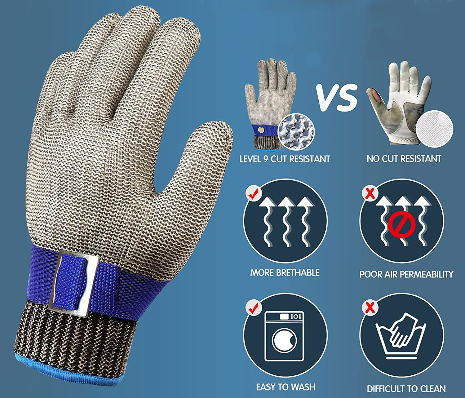 Anti Cutting Stainless Steel Meat Gloves Mesh Metal Wire Durable Butcher Gloves Cut Resistant Safety Working Glove