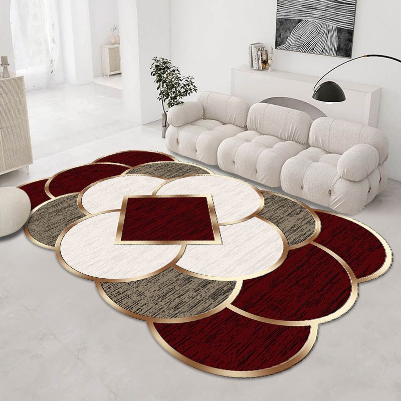 Luxury Faux Wool Rugs Abstract Red Rugs Edgy Non-Slip Foldable Floor Carpet for Bedrooms Decor Modern Rugs