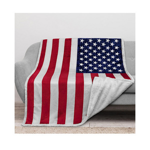 customized print American National Flag Throw Blanket Microfiber Sherpa Fleece Reversible US Flag Patriotic Blanket