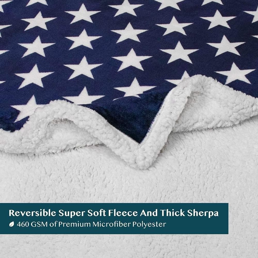 customized print American National Flag Throw Blanket Microfiber Sherpa Fleece Reversible US Flag Patriotic Blanket