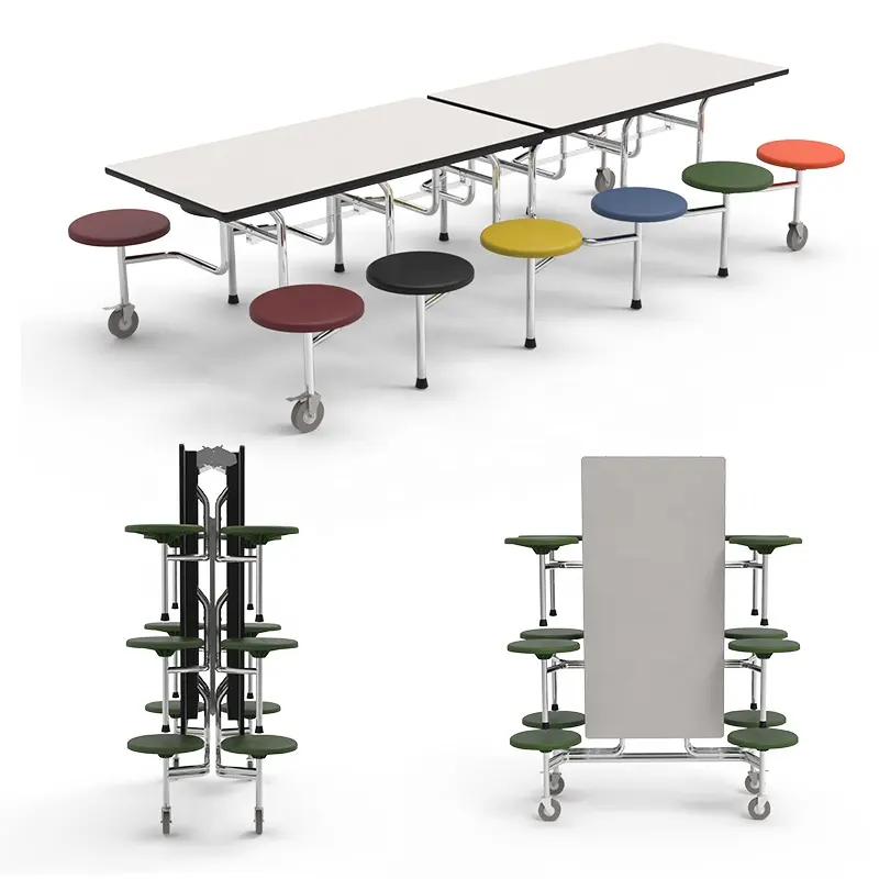 Folding restaurant 12 Seater Multiple Function School Cafeteria Canteen Table And Chair Dining Tables And Stools Set For Student