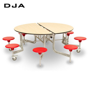 School dining furniture 8 seat round shape space- saving foldable cafeteria dining tables and chair  for students