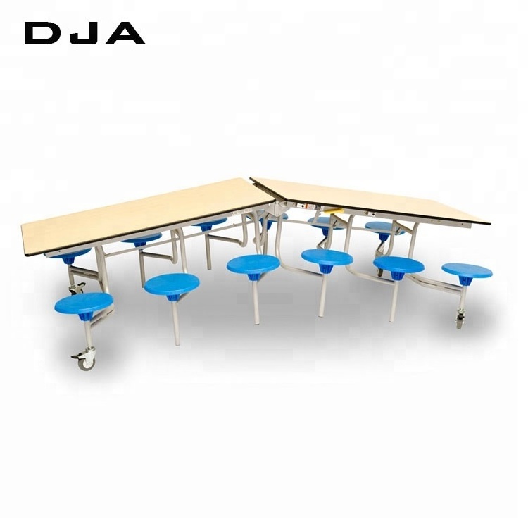 Wholesale 8/12 Seater Modern Folding Mobile School Canteen Cafeteria Dining Table moveable metal student lunchroom stools table