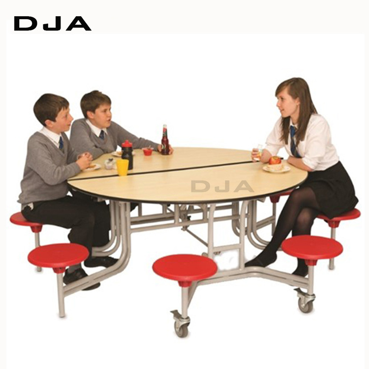 School dining furniture 8 seat round shape space- saving foldable cafeteria dining tables and chair  for students