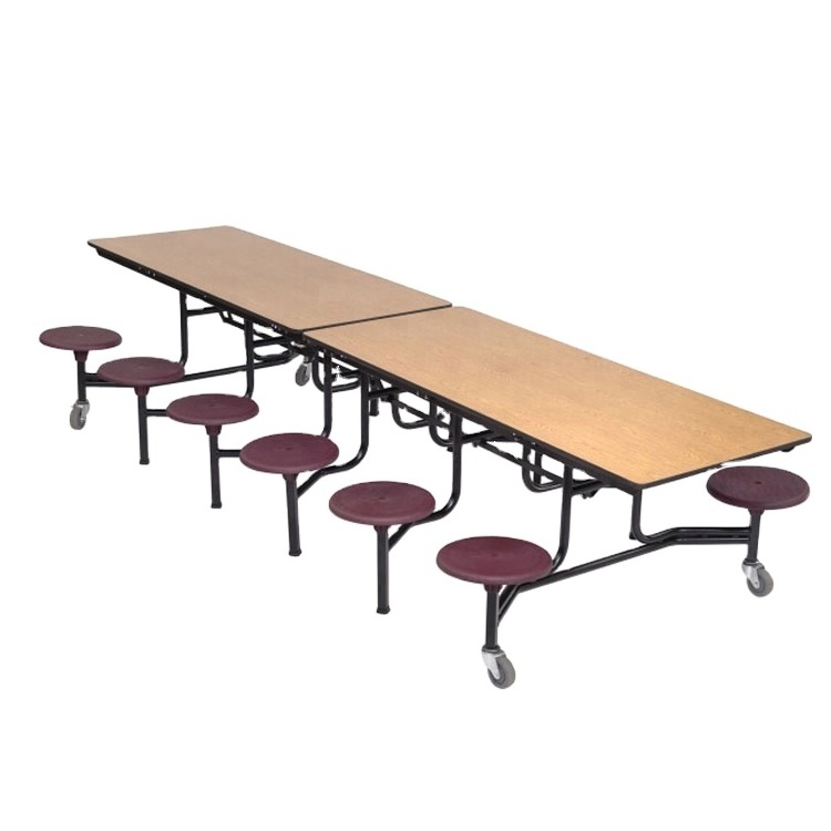 Wholesale 8/12 Seater Modern Folding Mobile School Canteen Cafeteria Dining Table moveable metal student lunchroom stools table