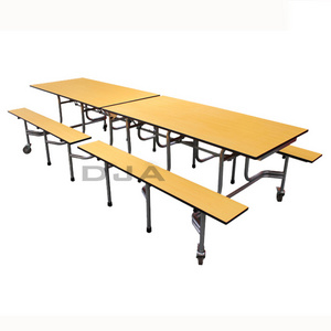 12 Customization folding moveable School Furniture  MDF Long Bench Stainless Steel Armor Edge cafeteria Canteen Dinning Table