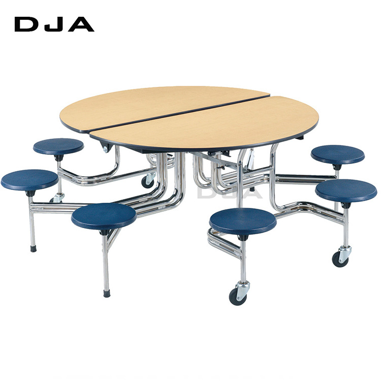 School dining furniture 8 seat round shape space- saving foldable cafeteria dining tables and chair  for students