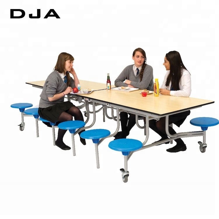 Wholesale 8/12 Seater Modern Folding Mobile School Canteen Cafeteria Dining Table moveable metal student lunchroom stools table