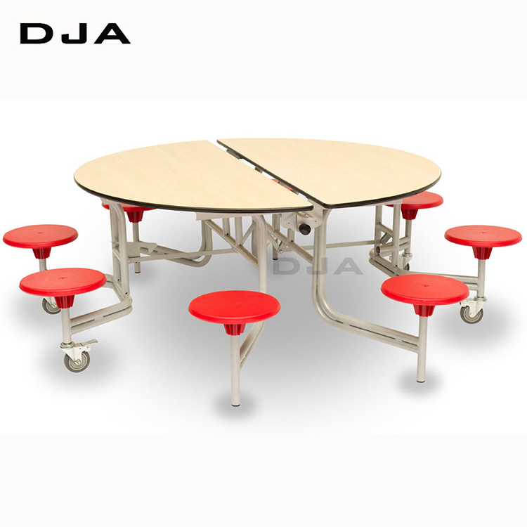 School dining furniture 8 seat round shape space- saving foldable cafeteria dining tables and chair  for students