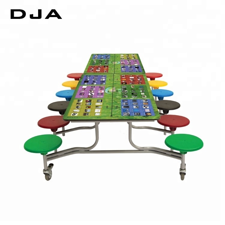 Wholesale 8/12 Seater Modern Folding Mobile School Canteen Cafeteria Dining Table moveable metal student lunchroom stools table