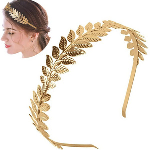 2022 new fashion Vintage Alloy Tiara Hair Accessories For Women Gold Metal Leaves Headband For Bridal Wedding