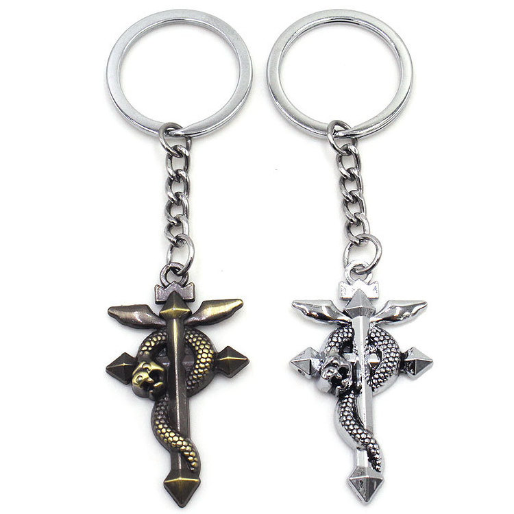 Hot sale Anime Jewelry Metal Cross Snake Lock Ring  Keychain For Men Women Boy Bag Car Accessories