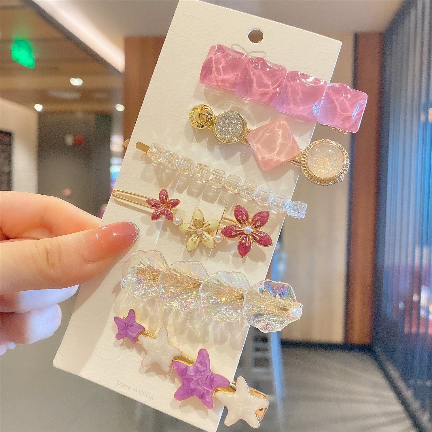 2024 Wholesale 6pcs Sets  Luxury Rhinestone Korea Hair Clip hairpins kids fashion accessories