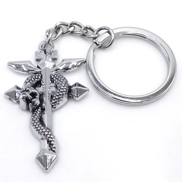 Hot sale Anime Jewelry Metal Cross Snake Lock Ring  Keychain For Men Women Boy Bag Car Accessories