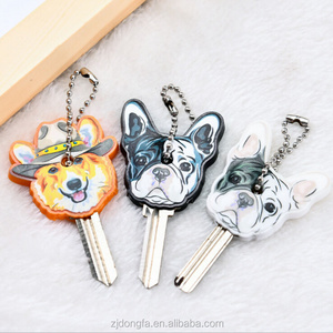 Cartoon bulldog charm Key Chain PVC Cute Pet Dog Cat Key Cover Caps Rubber Pug Keyring anime key chains