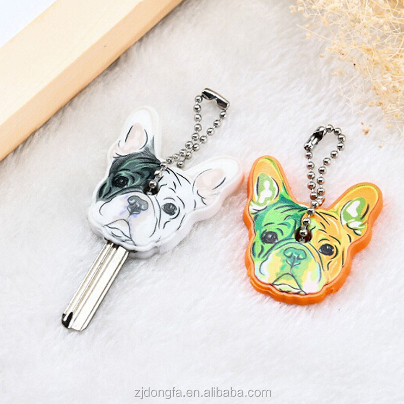 Cartoon bulldog charm Key Chain PVC Cute Pet Dog Cat Key Cover Caps Rubber Pug Keyring anime key chains